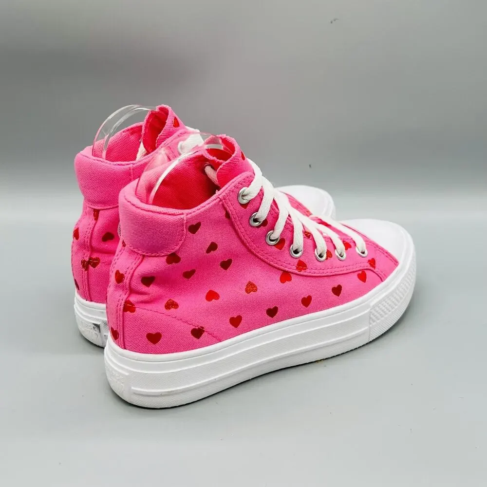 Converse Shoes Youth Girls 3 Pink Canvas Heart Print All Star High Top Sneakers